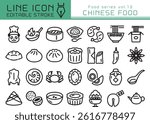 Chinese food vector icon set. Editable line stroke.