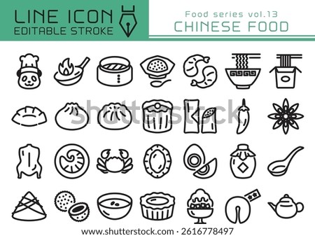 Chinese food vector icon set. Editable line stroke.