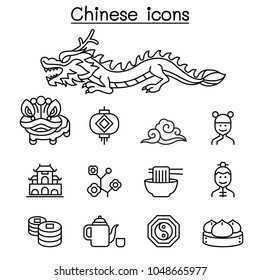 Chinese icon set in thin line style