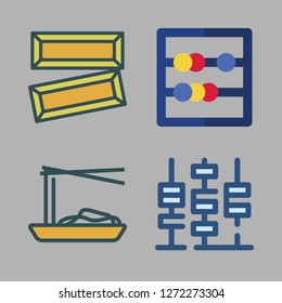 chinese icon set. vector set about abacus, noodles and gold ingots icons set.