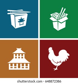 Chinese icons set. set of 4 chinese filled icons such as chicken, temple, chinese fast food