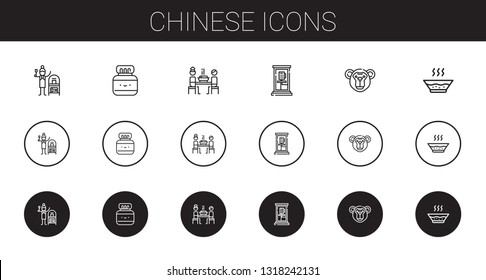 chinese icons set. Collection of chinese with terracotta, chinese ink, korean, phone box, monkey, soup. Editable and scalable icons.