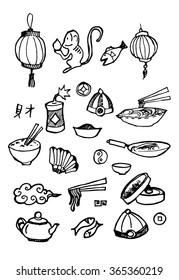 Chinese icons vector doodle set