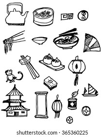 Chinese icons vector doodle set