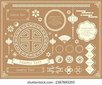 Diseño de marco de imagen chino. Ilustraciones, patrones, conjuntos de patrones de motivos chinos