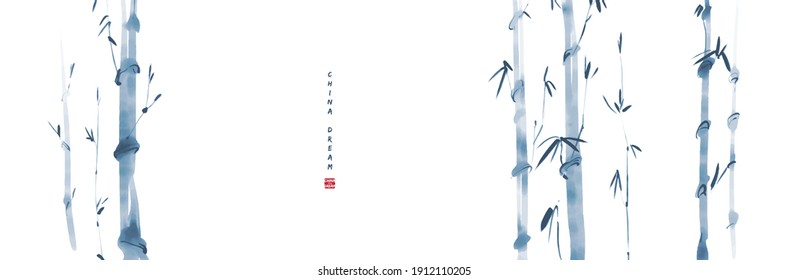 Chinese ink painted background with bamboo. China dream
