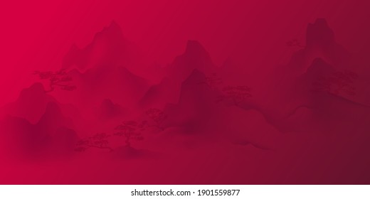 Chinese ink and water landscape painting Happy chinese new year banner card