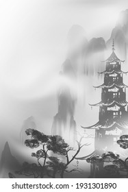 Chinese ink and water landscape painting banner background