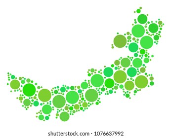Chinese Inner Mongolia Map mosaic of scattered dots in variable sizes and green color tinges. Vector dots are composed into chinese inner mongolia map collage. Fresh geography map design concept.