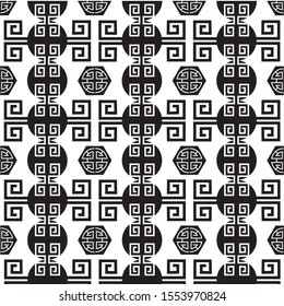 chinese inspired black and white vectorial geometric pattern