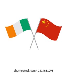 Chinese and Irish flags vector isolated on white background