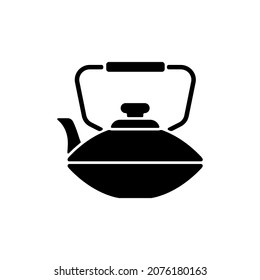 Chinese iron teapot black glyph icon. National types of dinnerware. Old fashioned kitchen equipment. Container for boiling water. Silhouette symbol on white space. Vector isolated illustration