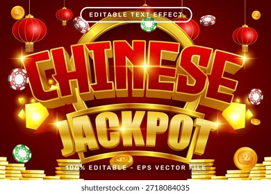 Efeito de texto 3d Jackpot chinês e efeito de texto editável com lanternas e ornamentos chineses