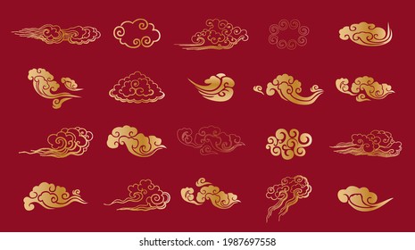 Chinese or japanese or asian cloud set as decoration elements.
