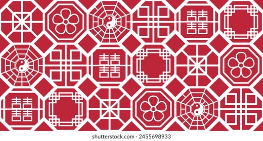 Chinese and Japanese Asian pattern. Red and seamless tiles pattern.
