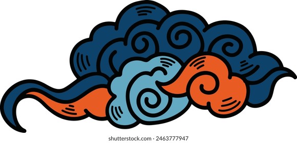 a Chinese or Japanese cloud illustration Hand drawn in line style