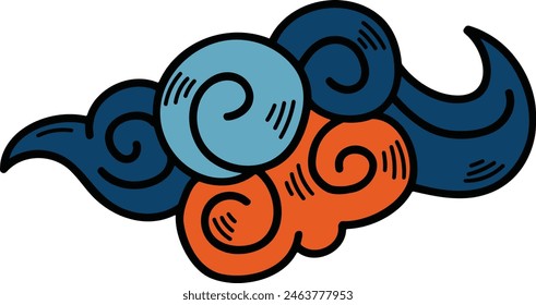 a Chinese or Japanese cloud illustration Hand drawn in line style