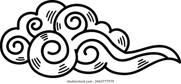 a Chinese or Japanese cloud illustration Hand drawn in line style
