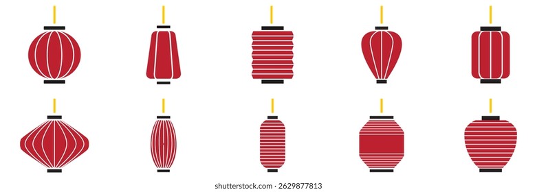Chinese Japanese lanterns vector for cultural events, festival decor, or traditional celebration. Ideal for Lunar New Year, Mid-Autumn, or Asian street visuals.