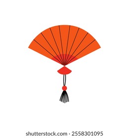 Chinese or japanese paper hand fan. Vector flat illustration of asian traditional accessory