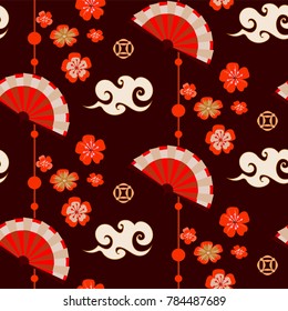 Chinese and Japanese seamless pattern with sakura blossom.