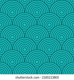 Chinese and Japanese seamless pattern. Traditional asian ornament, oriental New Year decoration. Modern green background, geometric texture with waves. Vector illustration