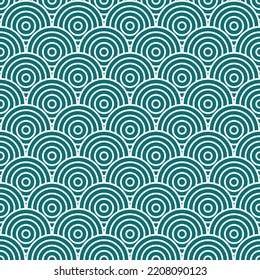 Chinese and Japanese seamless pattern. Traditional asian ornament, oriental New Year decoration. Modern green background, geometric texture with waves. Vector illustration
