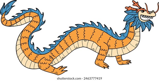 a Chinese or Japanese style dragon illustration Hand drawn in line style