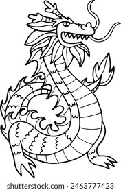 a Chinese or Japanese style dragon illustration Hand drawn in line style