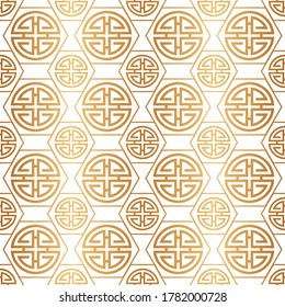 Chinese and Japanese style. Traditional seamless pattern. Gold Asian background. China ornament. Elegant Japan design golden foil for prints. Abstract geometric oriental. Culture texture. Vector 