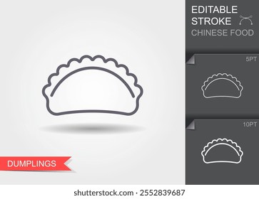 Albóndigas al vapor Jiaozi chino. Icono de línea con trazo editable con sombra