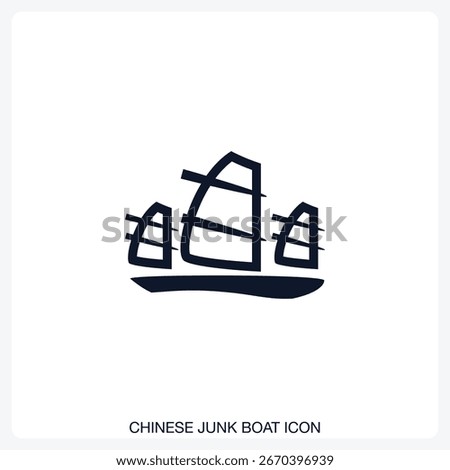 Chinese Junk Boat Icon solid vector icon with a bold, minimal design. Suitable for presentations, websites, apps, infographics, and various digital or print projects.