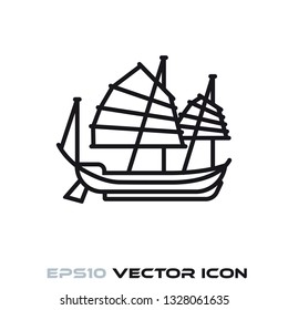 Chinese Junk sail ship  flat line icon vector illustration