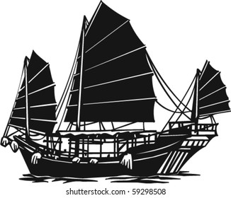 Chinese Junk Vector Illustration