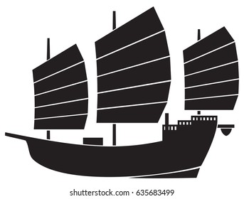 Chinese junk vector illustration (Asian boat)