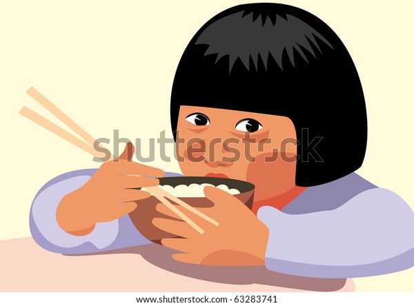 Chinese Kid Eating Rice Chopsticks Stock Vector (royalty Free) 63283741