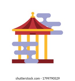 kiosco chino con arquitectura de nubes diseño de ilustración vectorial de estilo plano