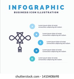 Chinese knot, China, Chinese, Decoration Blue Infographics Template 5 Steps. Vector Line Icon template