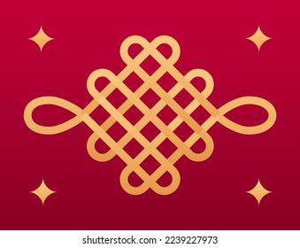 Chinese knot decorative element, pattern. Asian golden nodes illustration. Traditional decoration elements