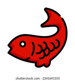 Chinese knot fish festive decoration filled outline icon. Fish traditional lucky knot tassel hanging mascot decoration. For Chinese New Year presentation. Vector Illustration.