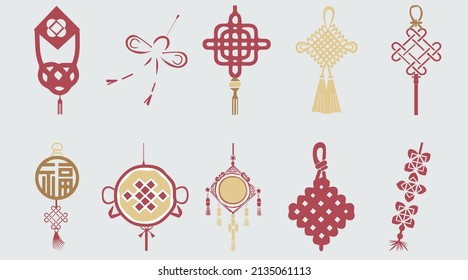 Chinese knot stickers collection set, cartoon style flat design Premium Vector