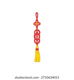 Chinese knot vector design in bright red with decorative tassels, blending traditional art and a festive hand-drawn style—perfect for Chinese New Year celebrations.