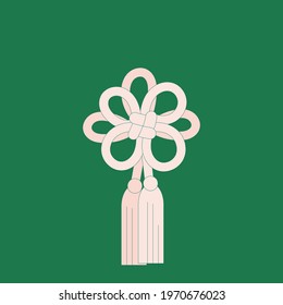 The Chinese knot is a wish of good luck. Knot on a green background. Vector illustration.