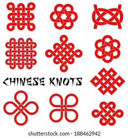 Chinese knots (Clover Leaf, Flower Knot, Endless Knot, etc.). Vector illustration.