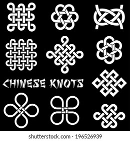 Chinese Knots (Clover Leaf, Flower Knot, Endless Knot, Etc.) Set. Vector Illustration.