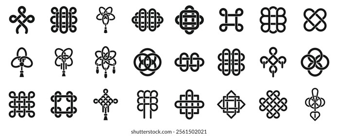 Chinese knots icons set. Intricate and beautiful chinese knots symbolize luck, prosperity, and longevity in chinese culture