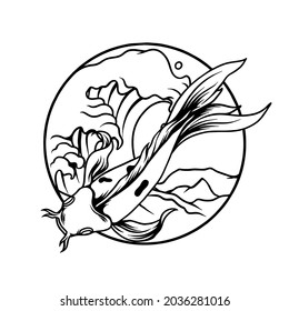 Chinese Koi Fish With Ocean Silhouette Illustration for your business or merchandise