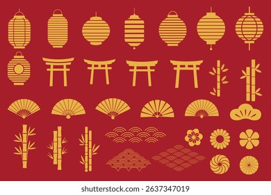 Chinese, Korean or Japan icons for Chinese New Year vector illustration,	