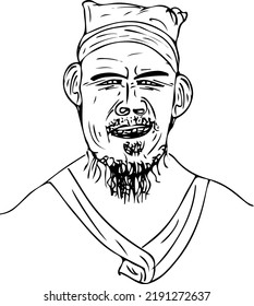 Chinese or Korean man face cartoon, Chinese or Korean man sketch drawing, Chinese or Korean man face line art vector silhouette, Chinese or Korean characters