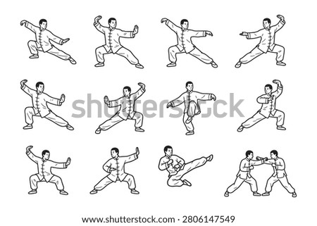 chinese kungfu pose drawing illustration